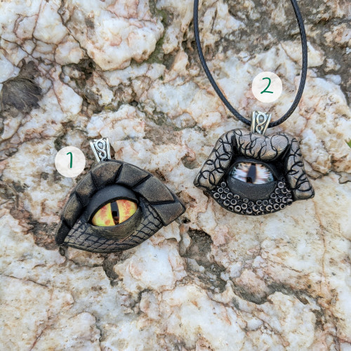 Dragon eye pendants in earthy tones